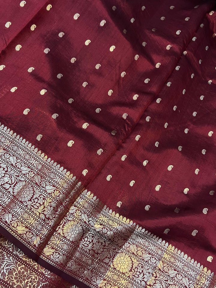 Maroon Pure Banarasi Handloom Silk Saree - Aura Benaras