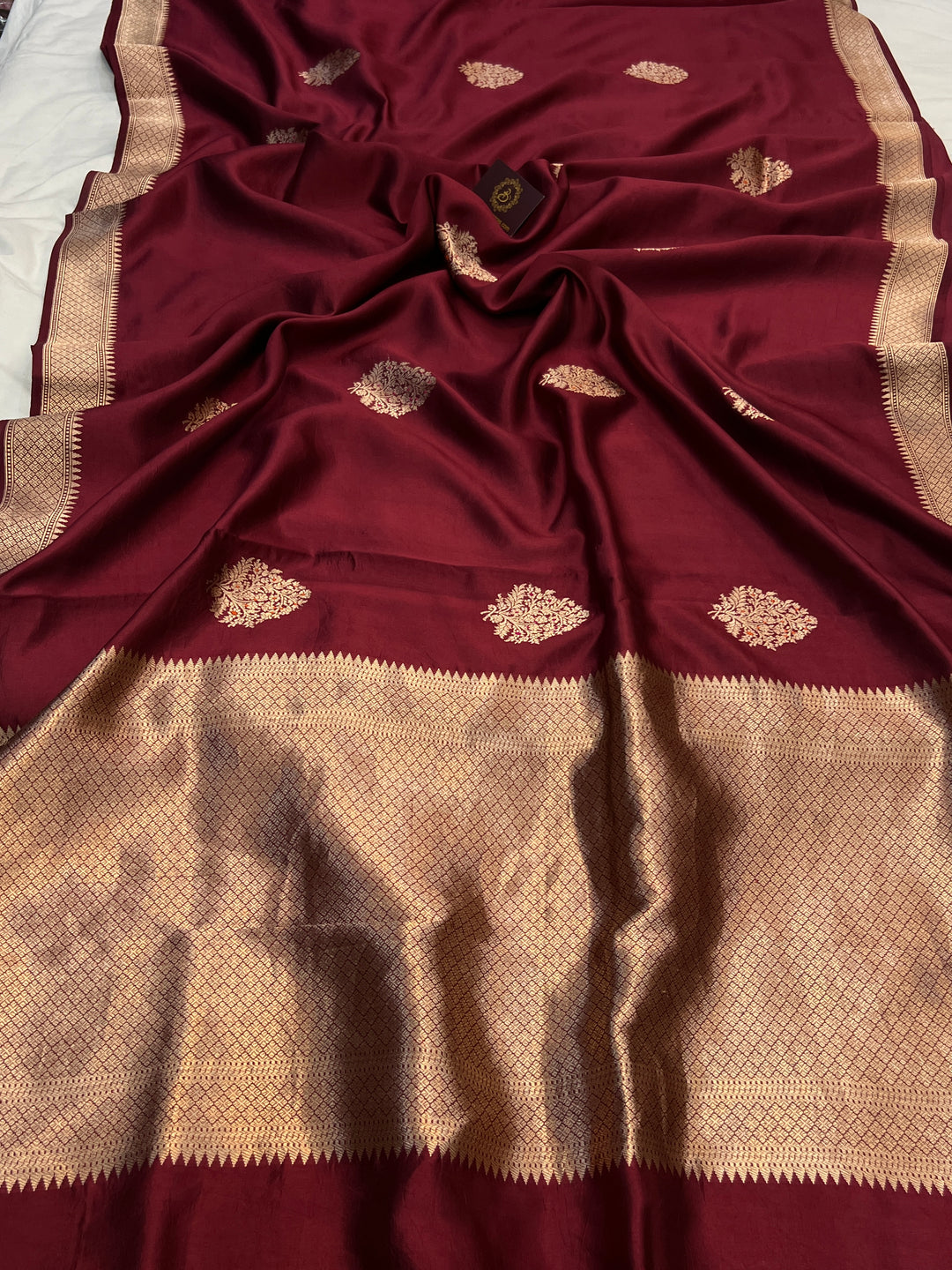 Maroon Pure Silk Handloom Banarasi Saree with Kadhwa meenakari motifs