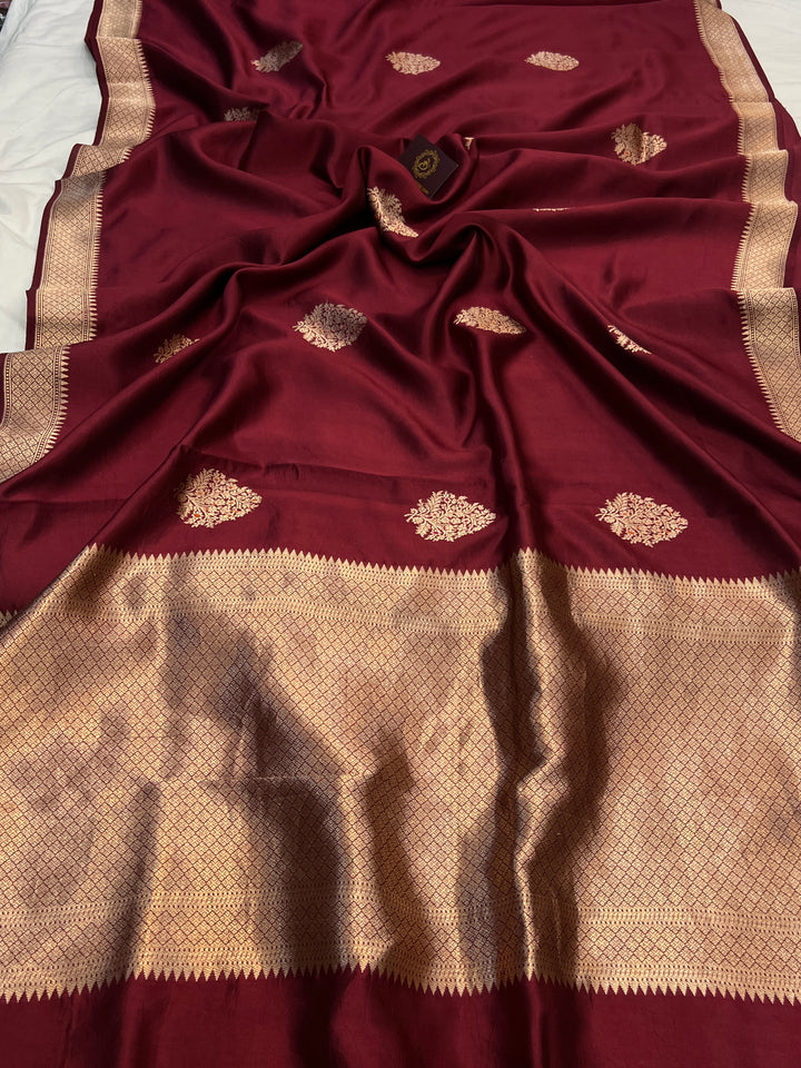 Maroon Pure Silk Handloom Banarasi Saree with Kadhwa meenakari motifs