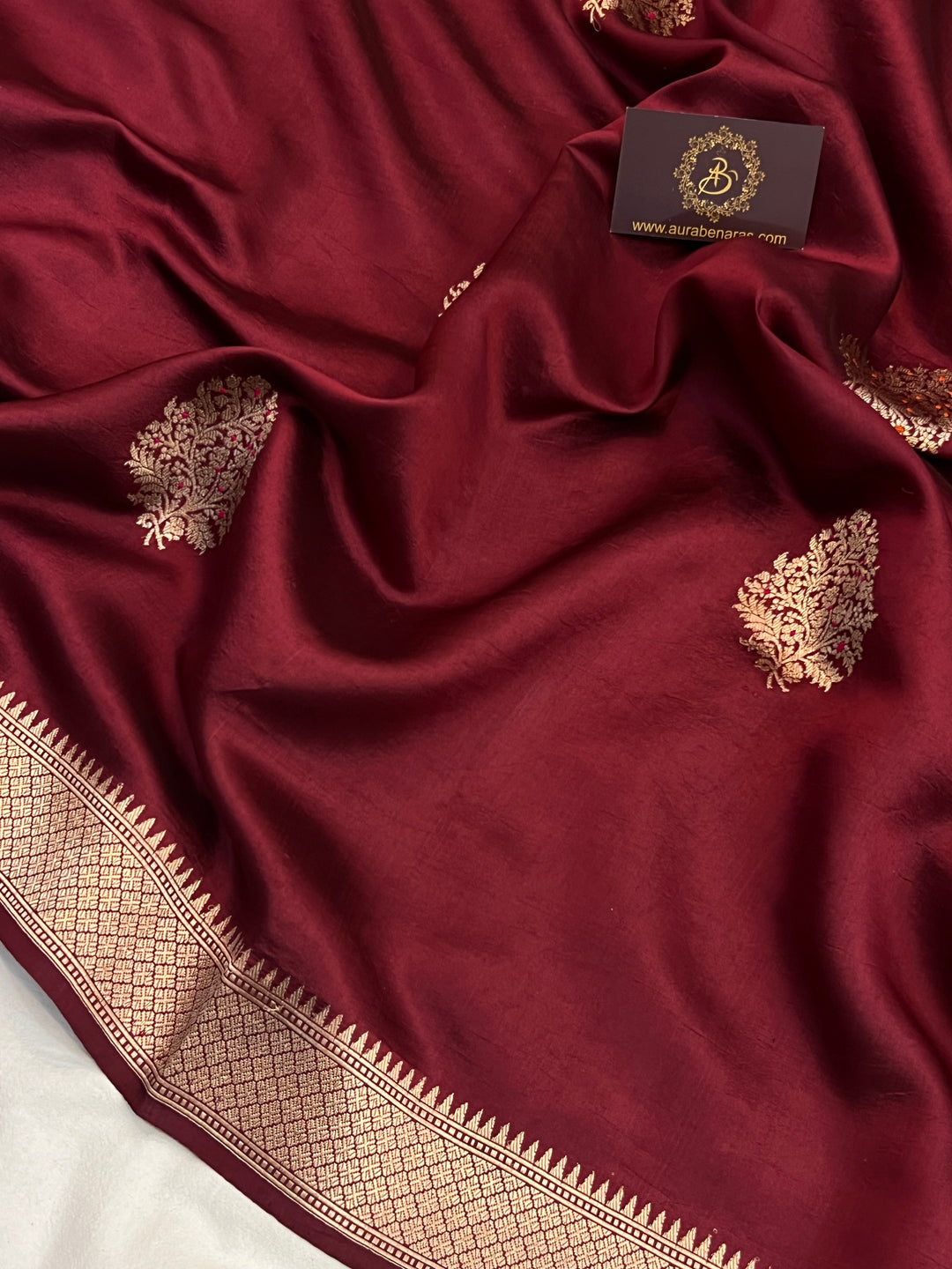 Maroon Pure Silk Handloom Banarasi Saree with Kadhwa meenakari motifs