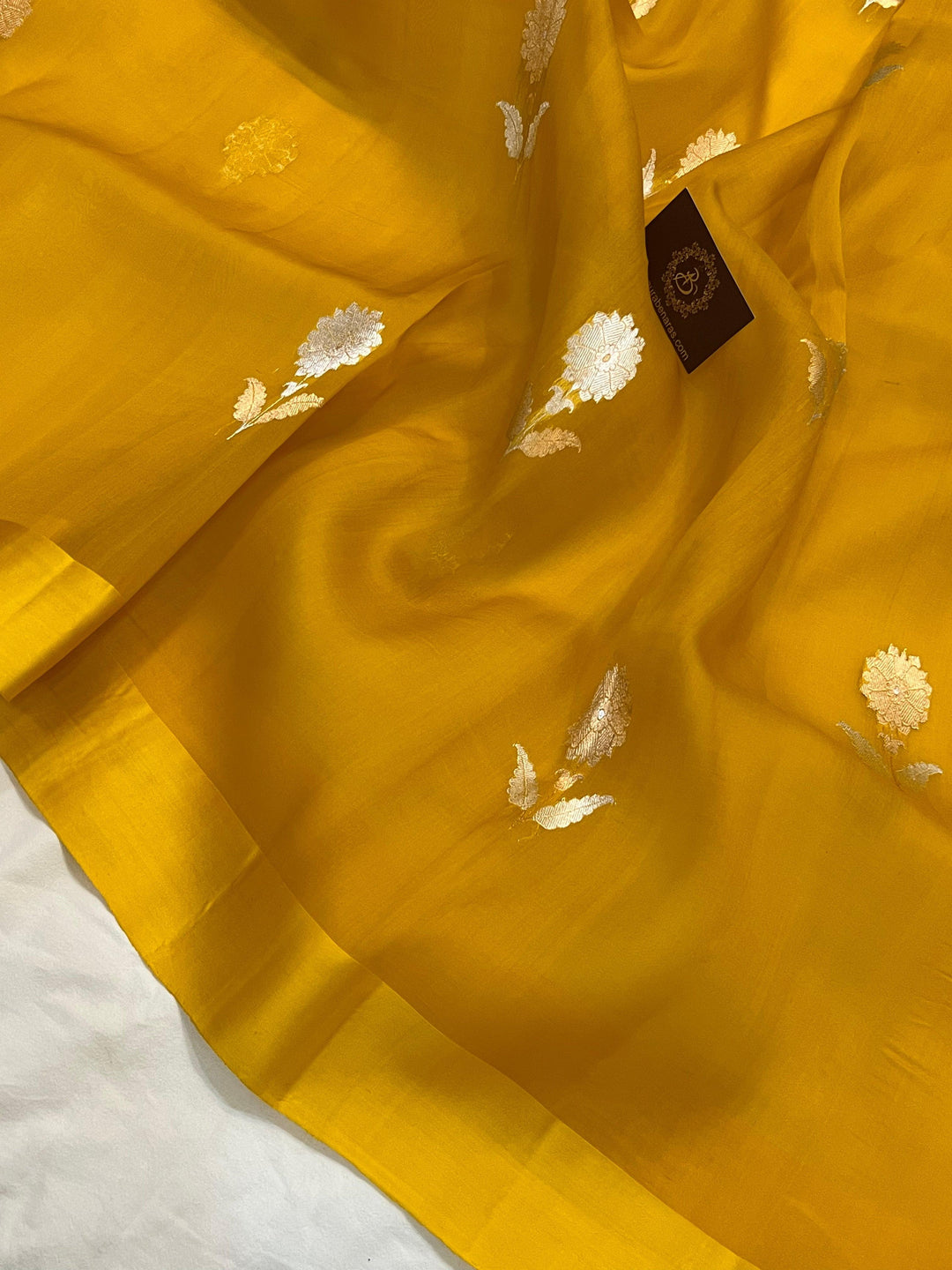 Mustard Yellow Banarasi Handloom Kora Silk Saree - Aura Benaras
