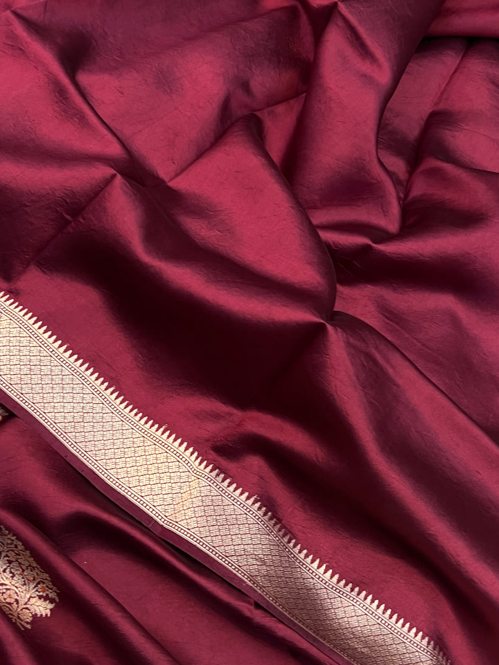 Maroon Pure Silk Handloom Banarasi Saree with Kadhwa meenakari motifs