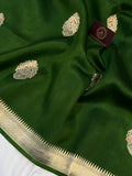 Mehendi Green Pure Banarasi Handloom Silk Saree - Aura Benaras