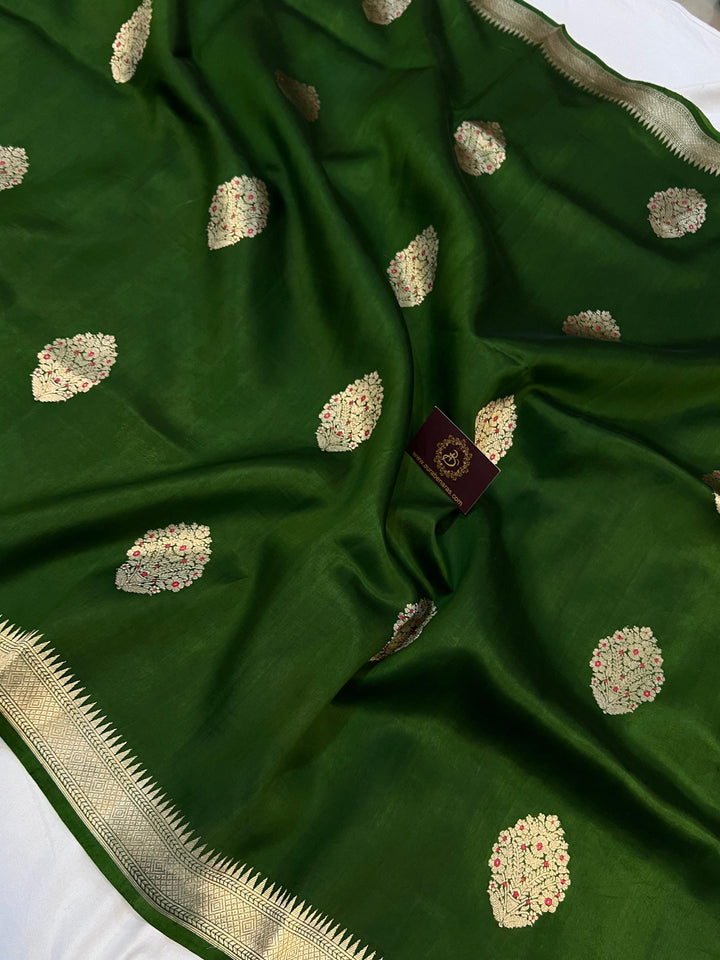Mehendi Green Pure Banarasi Handloom Silk Saree - Aura Benaras