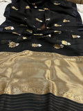 Black Banarasi Handloom Kora Silk Saree - Aura BenarasBlack Banarasi Handloom Kora Silk Saree - Aura Benaras