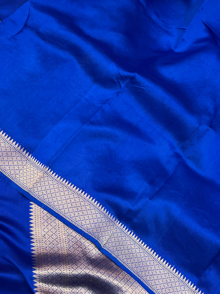 Royal Blue Pure Silk Handloom Banarasi Saree with Kadhwa meenakari motifs