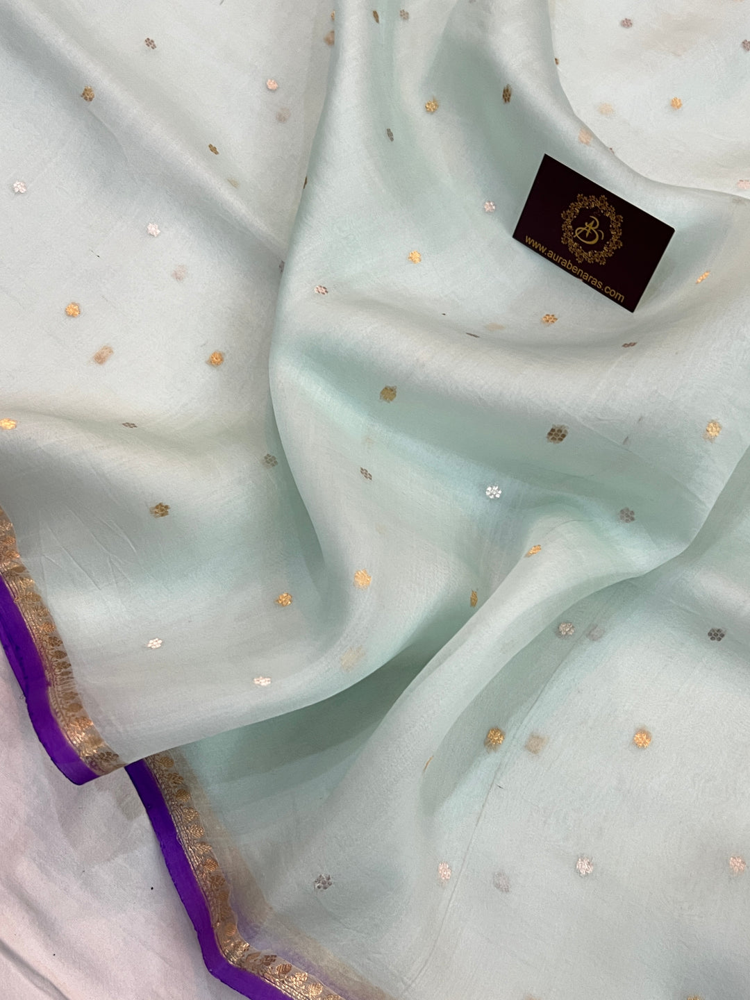 Sky Blue Pure Kora Silk Handloom Banarasi Saree