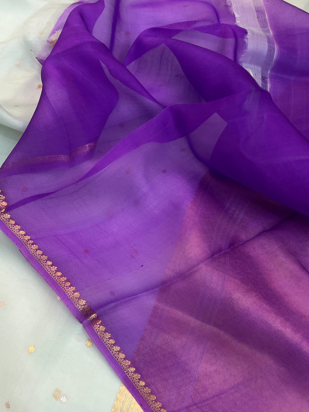 Sky Blue Pure Kora Silk Handloom Banarasi Saree