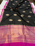 Black Pure Banarasi Handloom Silk Saree - Aura Benaras