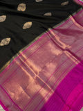 Black Pure Banarasi Handloom Silk Saree - Aura Benaras