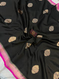 Black Pure Banarasi Handloom Silk Saree - Aura Benaras