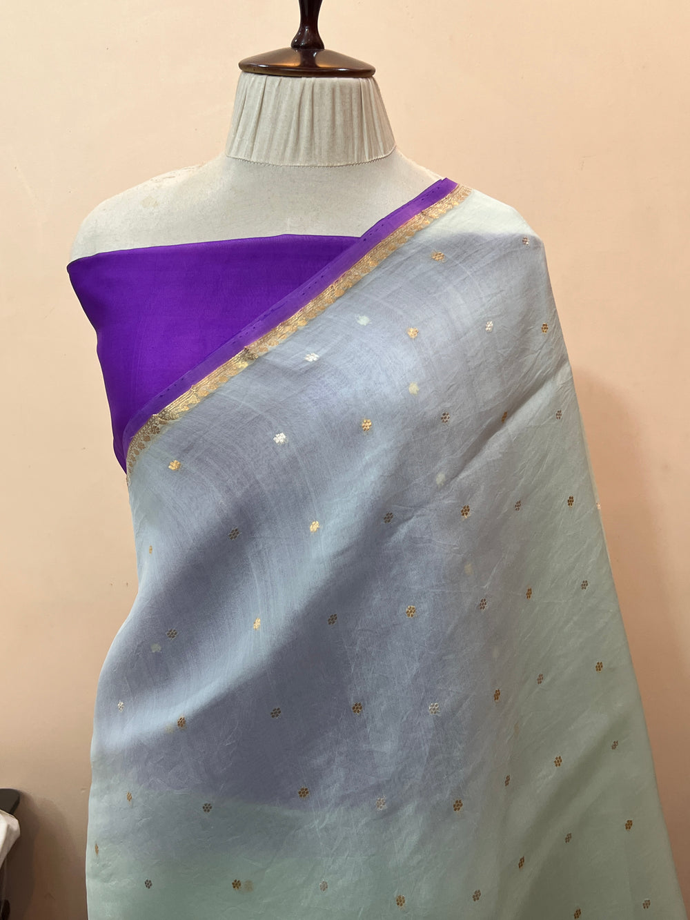 Sky Blue Pure Kora Silk Handloom Banarasi Saree