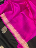 Black Pure Banarasi Handloom Silk Saree - Aura Benaras