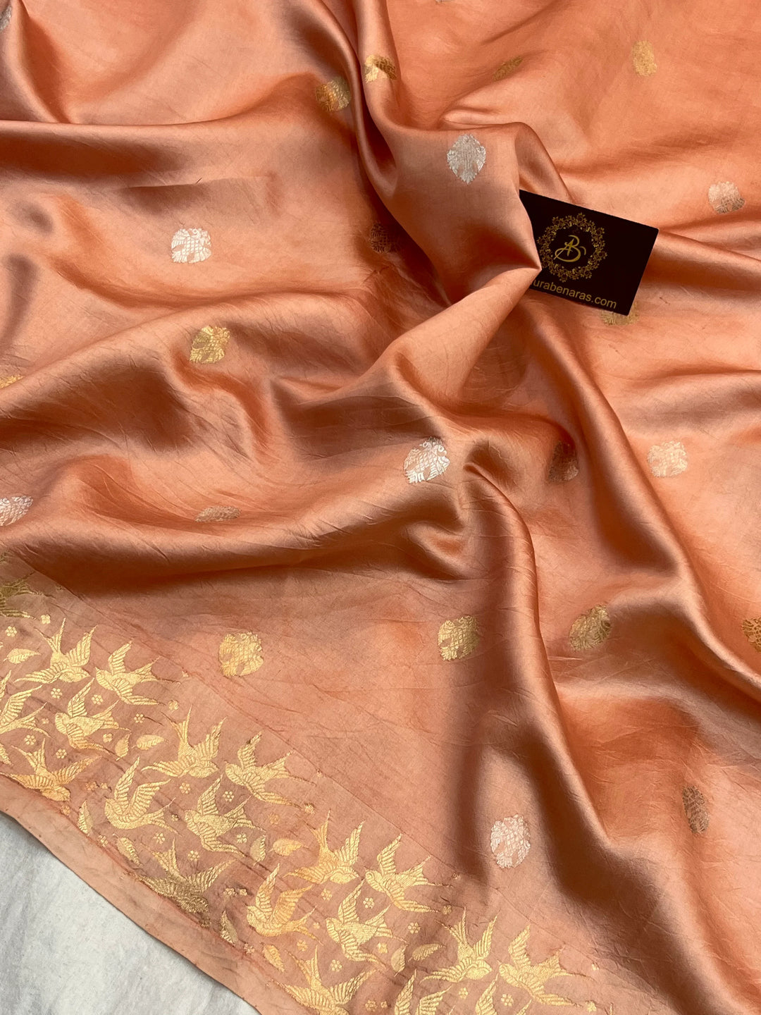 Pastel Peach Pure Silk Handloom Banarasi Saree with Kadhwa Butis 