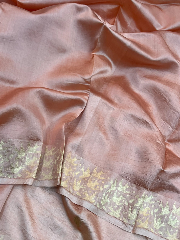 Pastel Peach Pure Silk Handloom Banarasi Saree with Kadhwa Butis 
