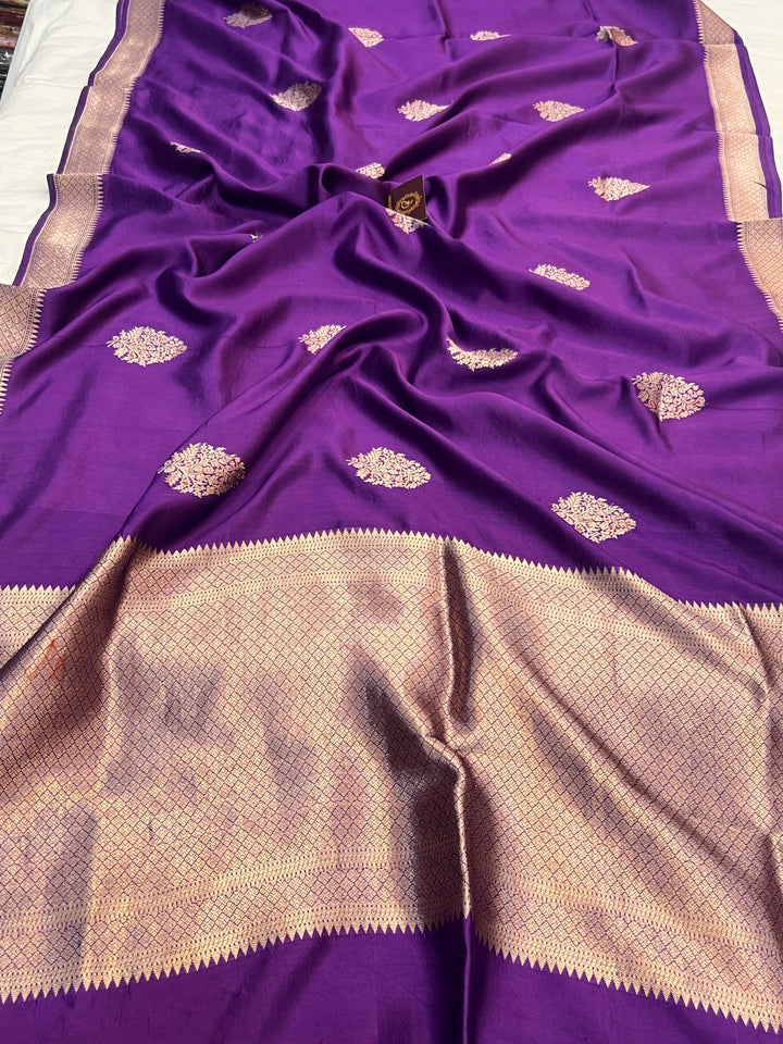 Purple Pure Silk Handloom Banarasi Saree with Kadhwa meenakari motifs