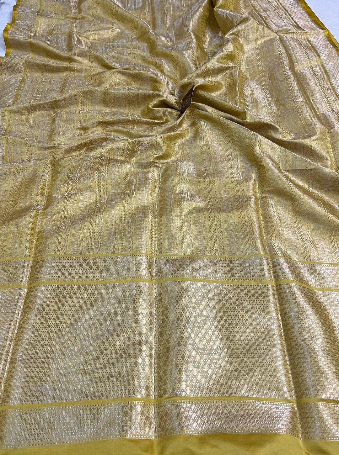 Yellow Pure Banarasi Handloom Katan Silk Saree - Aura Benaras