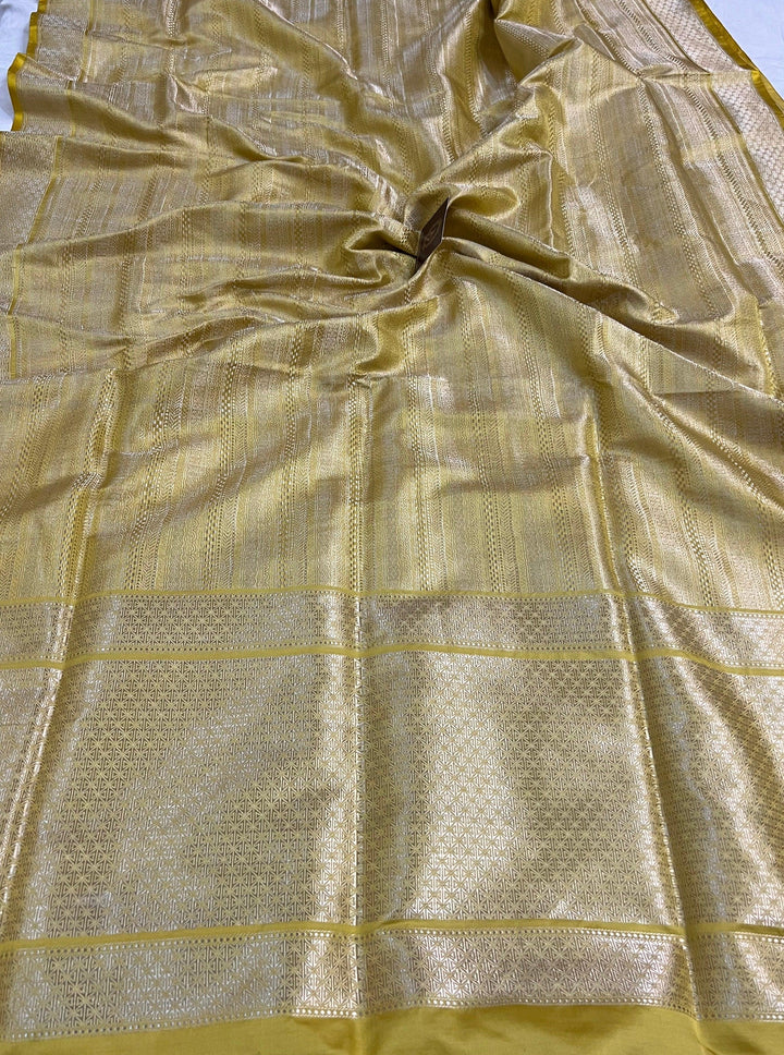 Yellow Pure Banarasi Handloom Katan Silk Saree - Aura Benaras