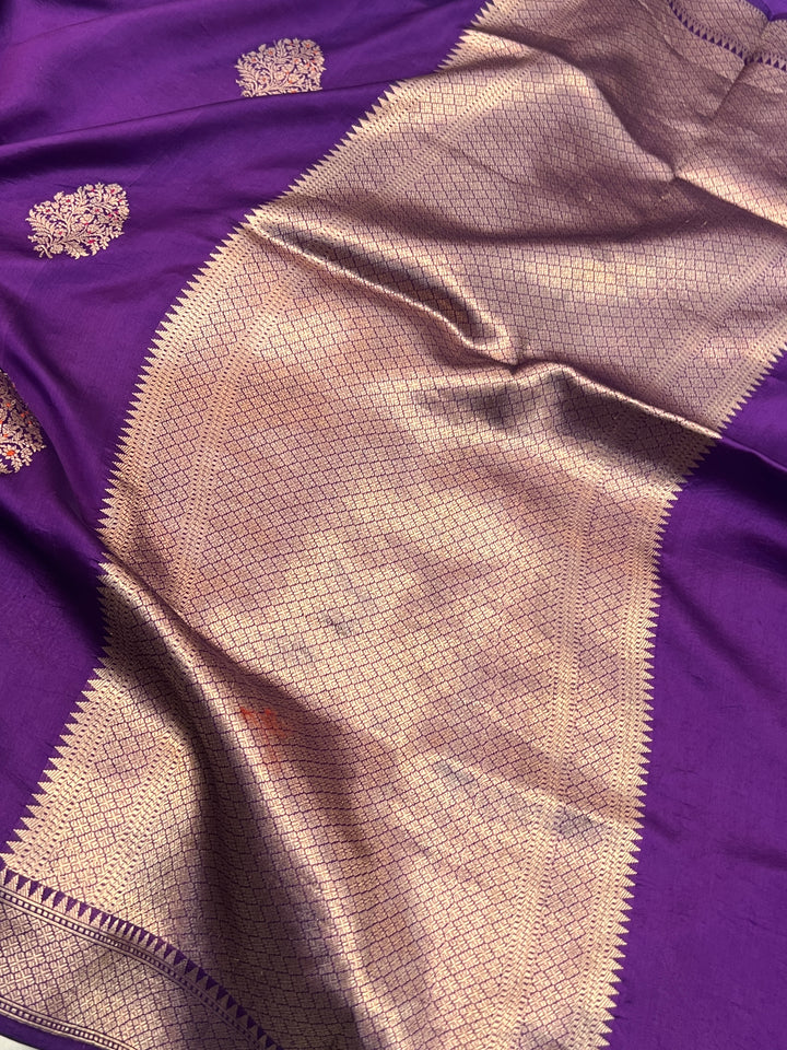Purple Pure Silk Handloom Banarasi Saree with Kadhwa meenakari motifs