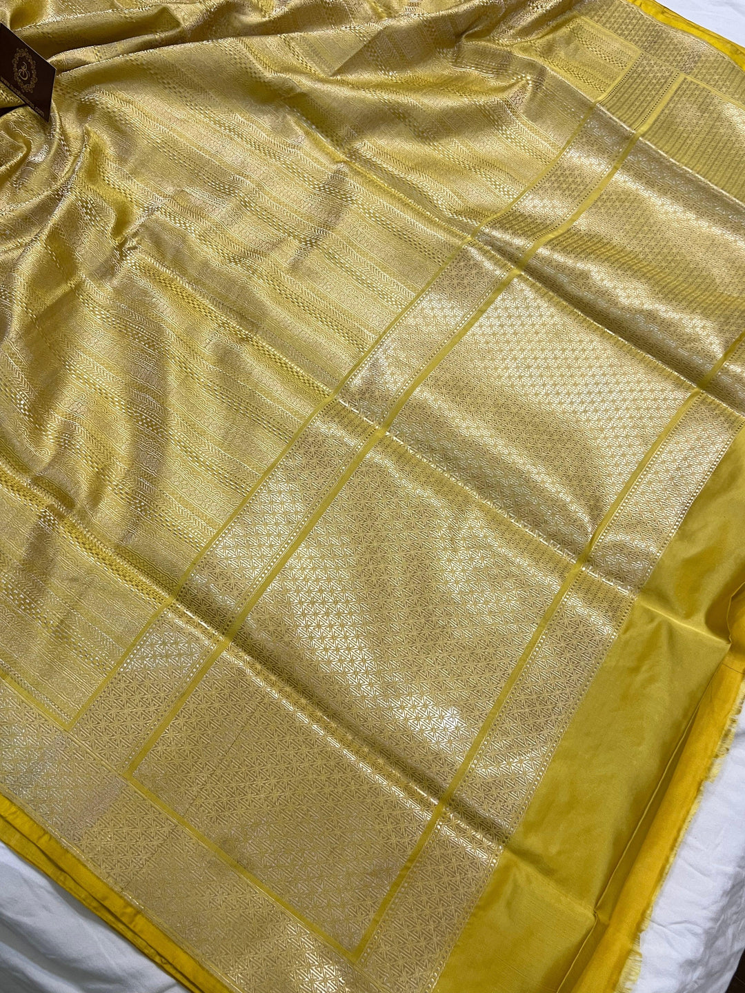 Yellow Pure Banarasi Handloom Katan Silk Saree - Aura Benaras