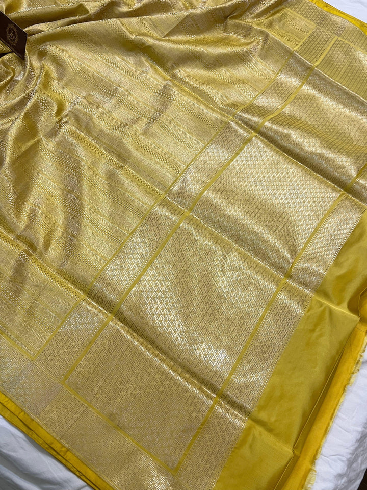 Yellow Pure Banarasi Handloom Katan Silk Saree - Aura Benaras