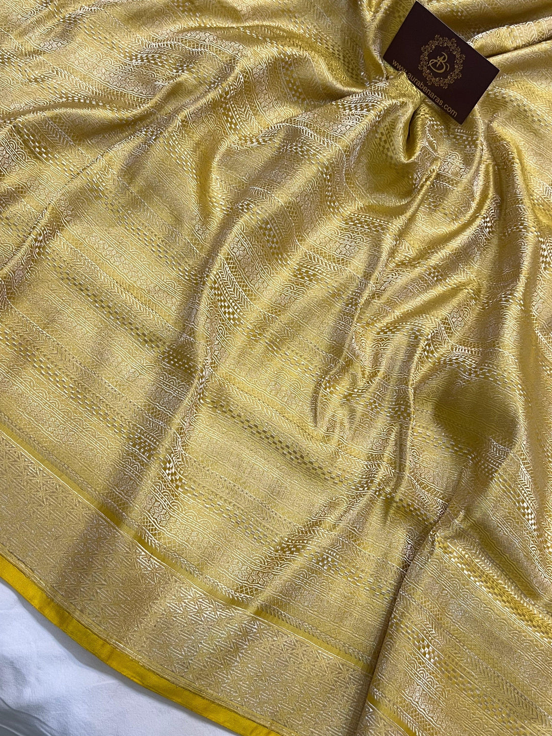 Yellow Pure Banarasi Handloom Katan Silk Saree - Aura Benaras