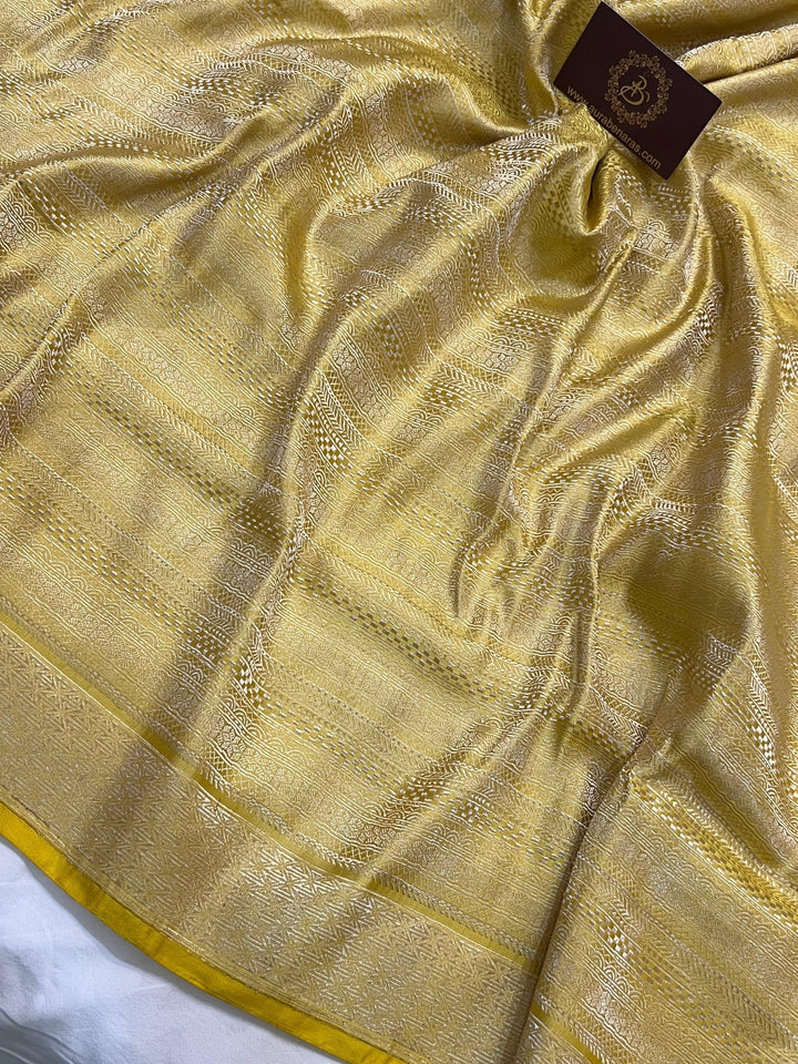 Yellow Pure Banarasi Handloom Katan Silk Saree - Aura Benaras