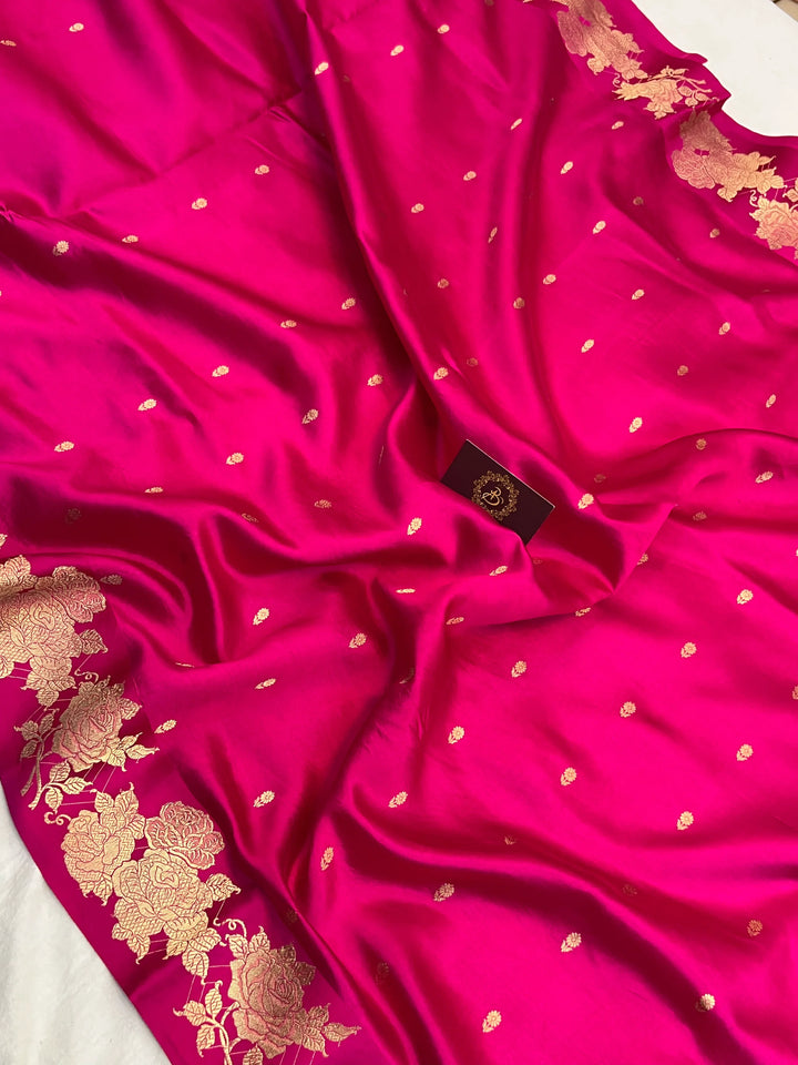 Rani Pink Pure Silk Handloom Banarasi Saree with Kadhwa Motifs