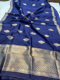 Navy Blue Pure Banarasi Handloom Silk Saree - Aura Benaras