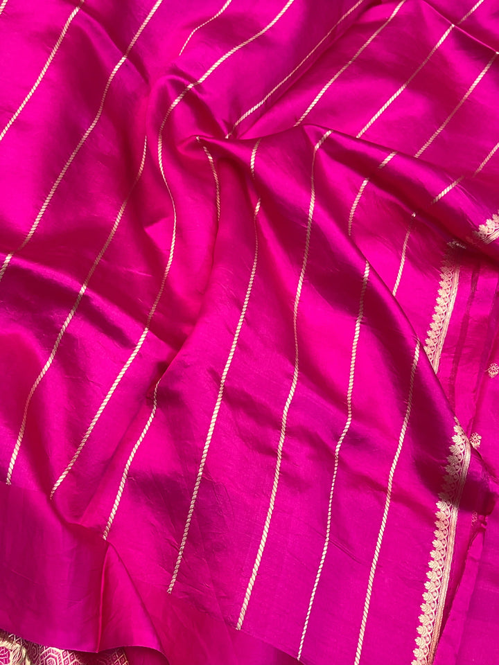 Rani Pink Pure Silk Handloom Banarasi Saree with Kadhwa Motifs