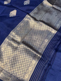 Navy Blue Pure Banarasi Handloom Silk Saree - Aura Benaras