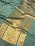 Greyish Green Pure Banarasi Handloom Silk Saree - Aura Benaras