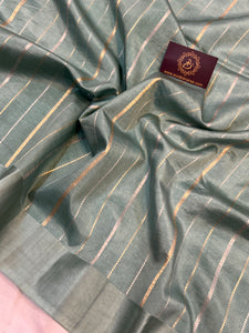 Greyish Green Pure Banarasi Handloom Silk Saree - Aura Benaras