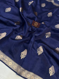 Navy Blue Pure Banarasi Handloom Silk Saree - Aura Benaras