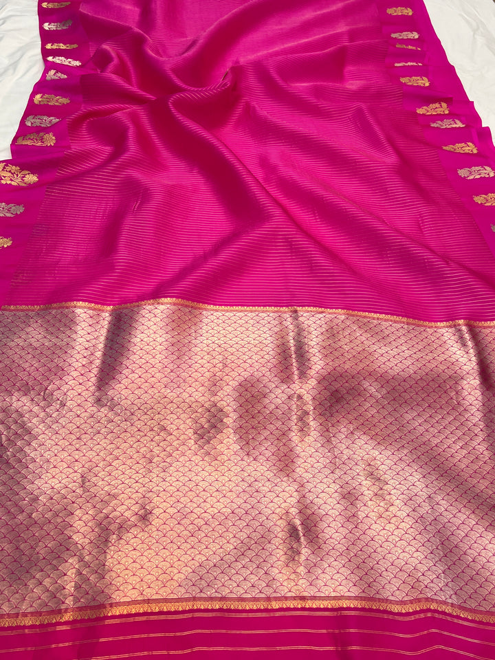 Rani Pink Banarasi Handloom Kora Silk Saree