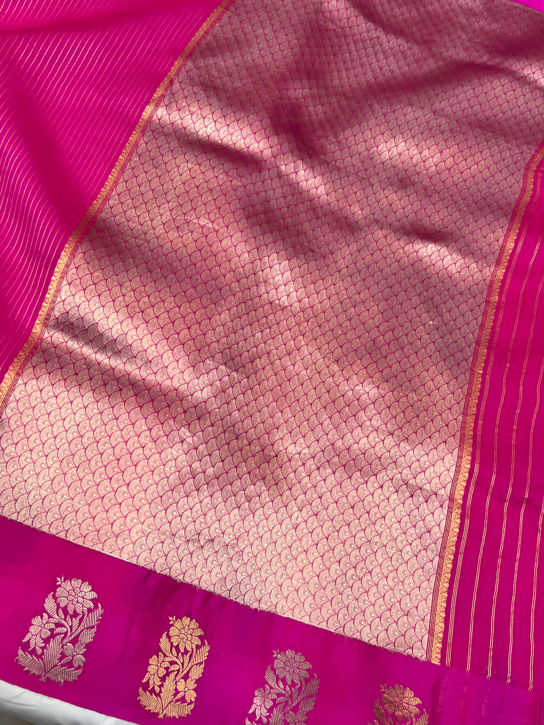 Rani Pink Banarasi Handloom Kora Silk Saree