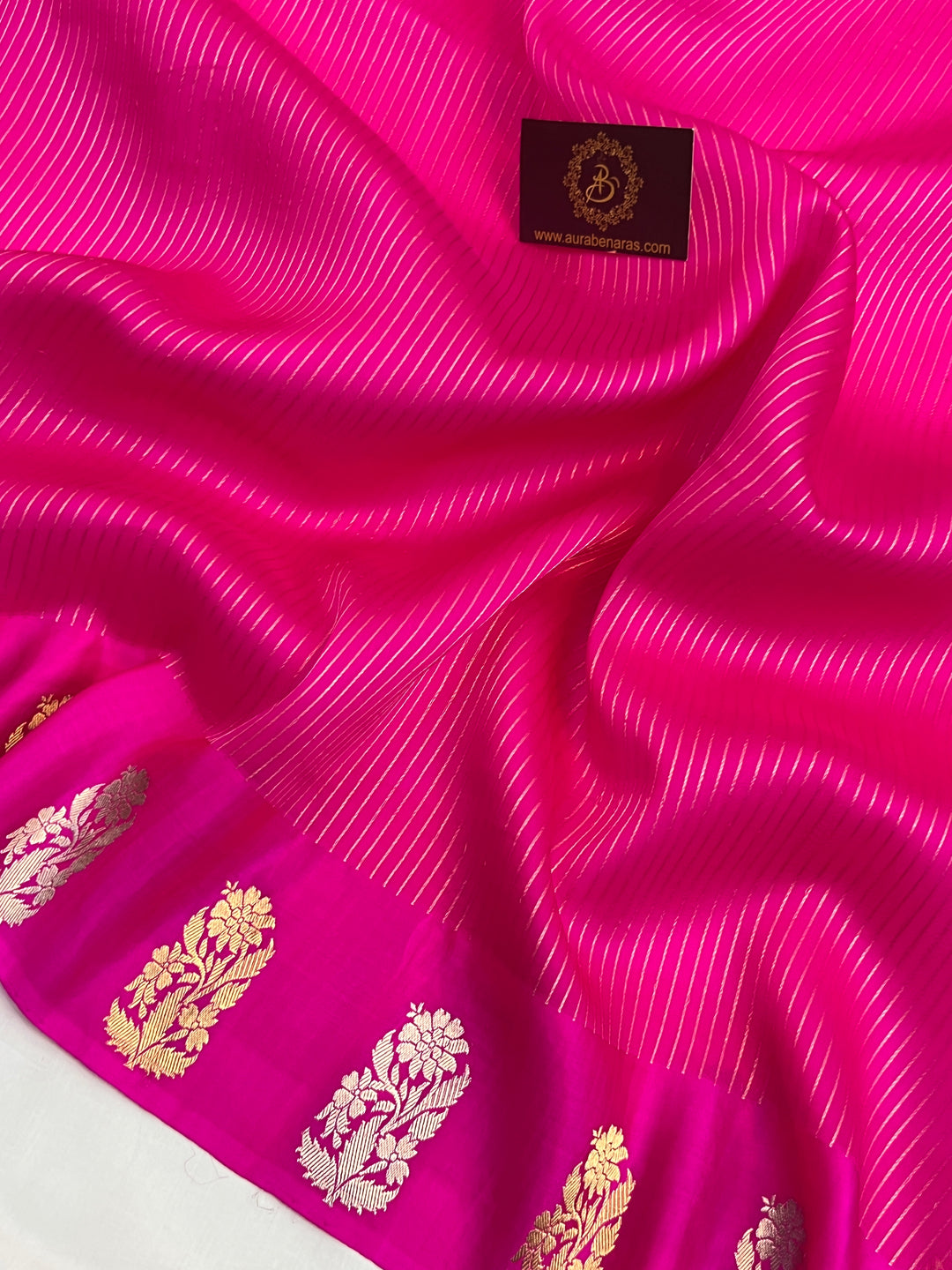 Rani Pink Banarasi Handloom Kora Silk Saree