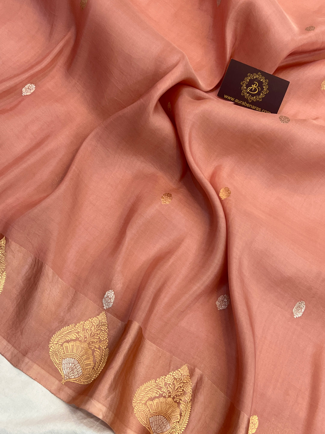 Dusty Rose Pure Katan Organza Silk Handloom Banarasi Saree