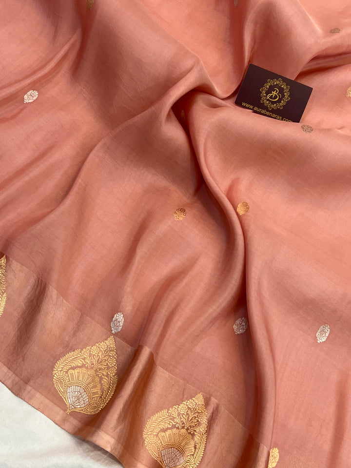 Dusty Rose Pure Katan Organza Silk Handloom Banarasi Saree