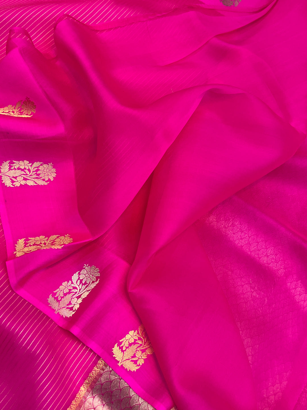 Rani Pink Banarasi Handloom Kora Silk Saree