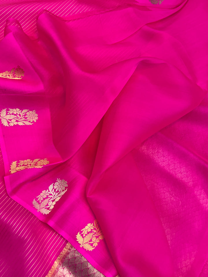 Rani Pink Banarasi Handloom Kora Silk Saree