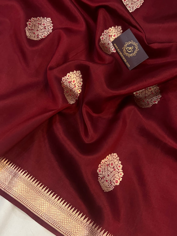 Maroon Pure Banarasi Handloom Silk Saree - Aura Benaras