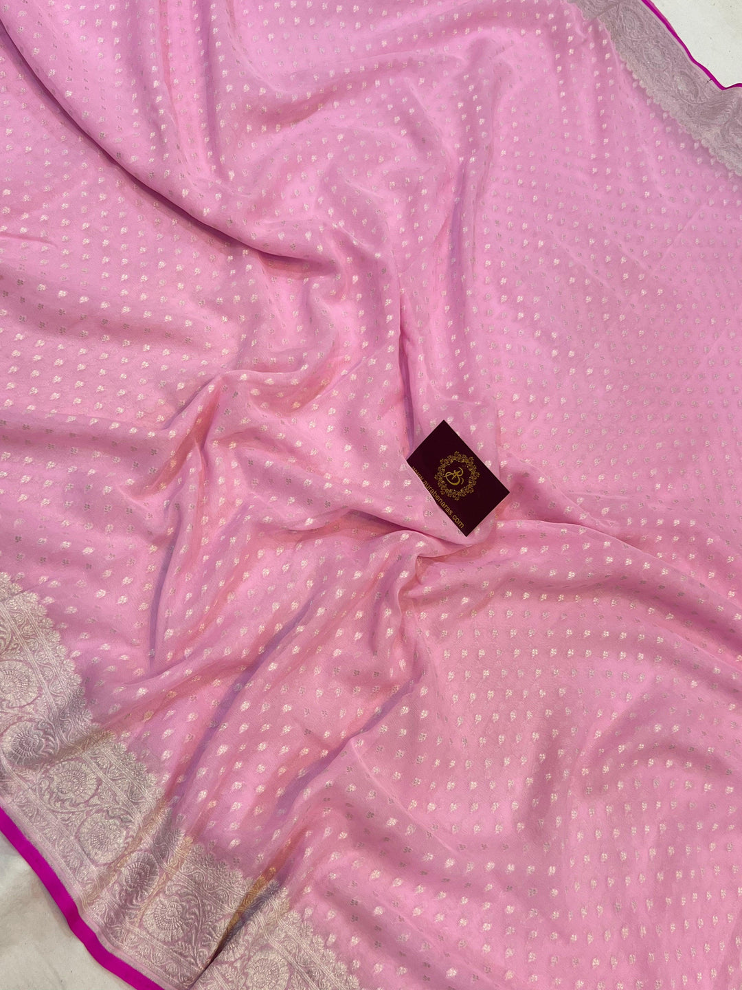 Baby Pink Banarasi Handloom Pure Khaddi Georgette Saree - Aura Benaras
