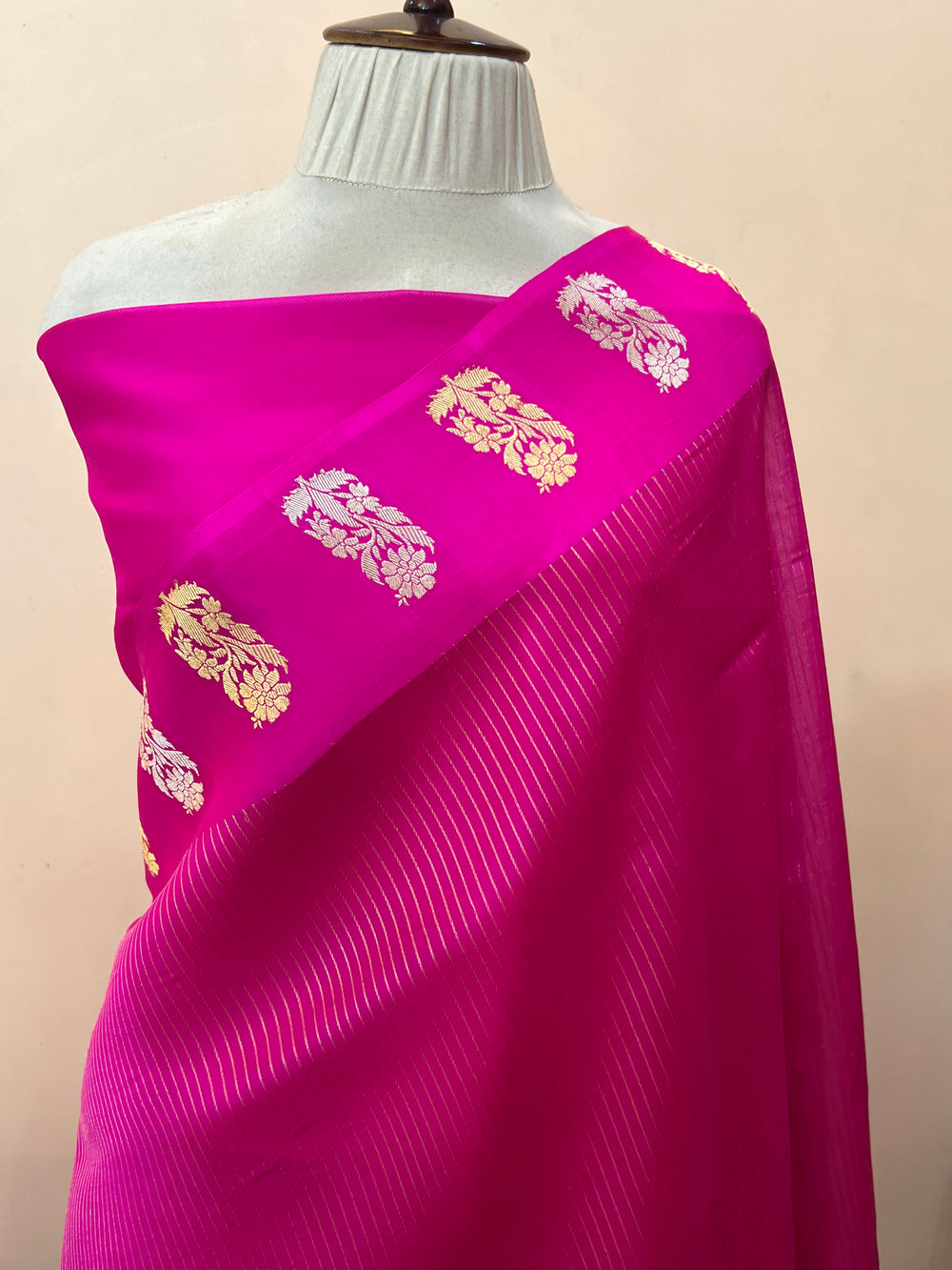 Rani Pink Banarasi Handloom Kora Silk Saree