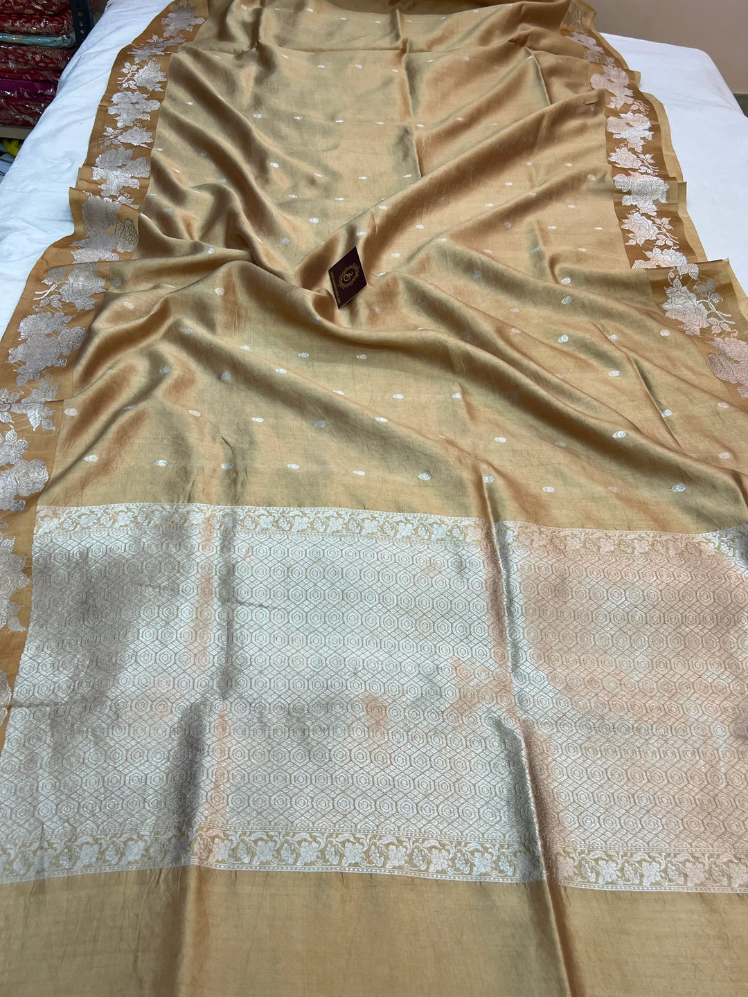 Golden Pure Silk Handloom Banarasi Saree with Kadhwa Motifs