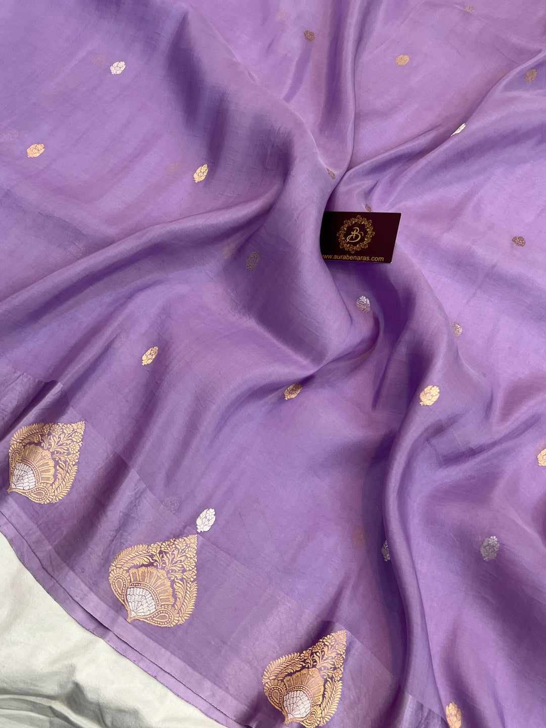 Lavender Pure Katan Organza Silk Handloom Banarasi Saree