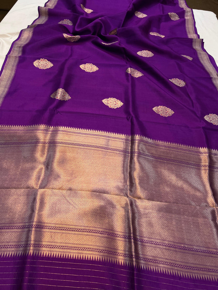 Purple Pure Banarasi Handloom Silk Saree - Aura Benaras