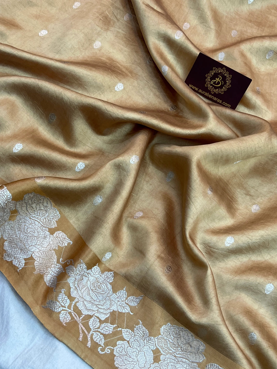Golden Pure Silk Handloom Banarasi Saree with Kadhwa Motifs
