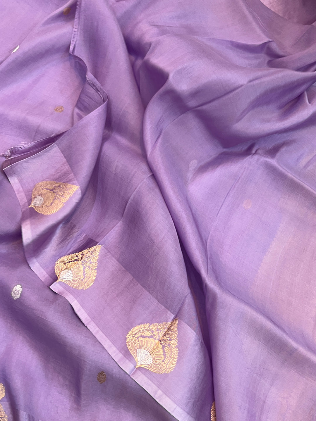 Lavender Pure Katan Organza Silk Handloom Banarasi Saree
