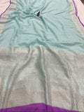 Pale Blue Banarasi Handloom Pure Khaddi Georgette Saree - Aura Benaras